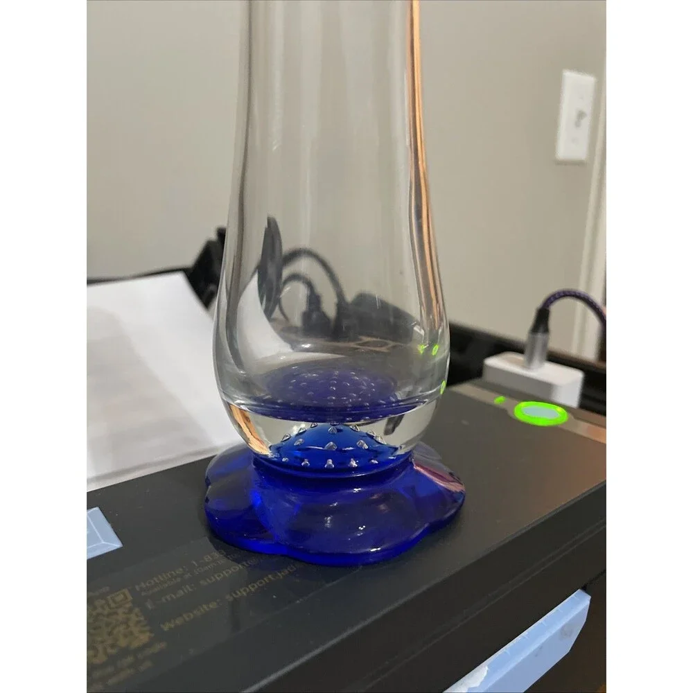 Bormioli Rocco Italy, Blown Glass Vase, Blue Flower Shaped Foot
